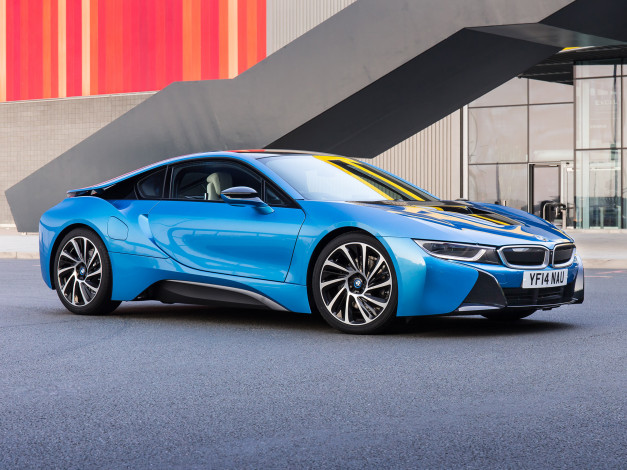 Обои картинки фото автомобили, bmw, i8, синий, 2014г, uk-spec