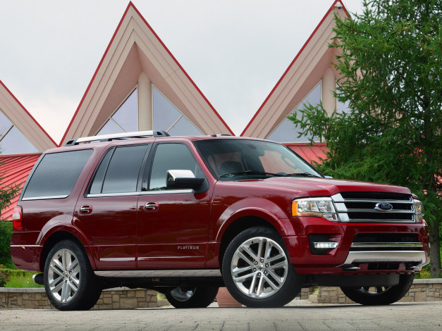 Обои картинки фото автомобили, ford, красный, platinum, expedition, 2015г