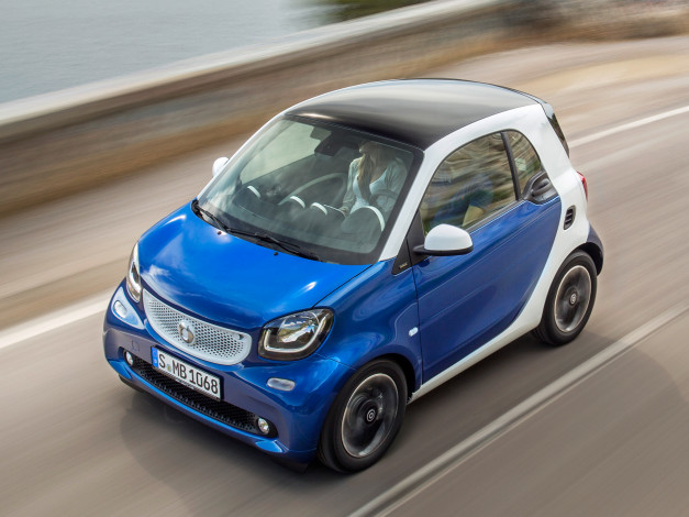 Обои картинки фото автомобили, smart, синий, 2014г, c453, coupе, passion, fortwo