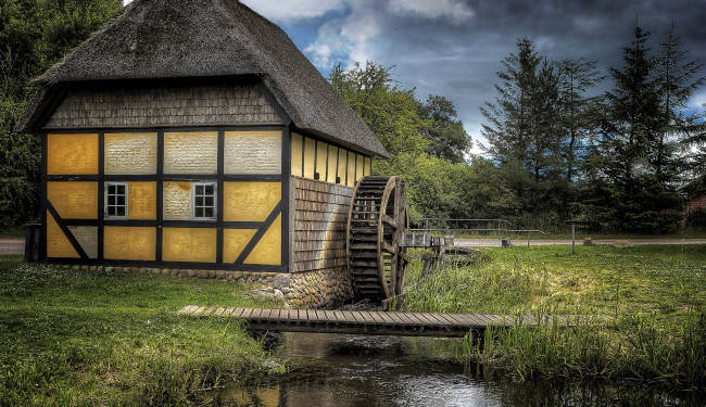 Обои картинки фото разное, мельницы, колесо, ручей, мельница