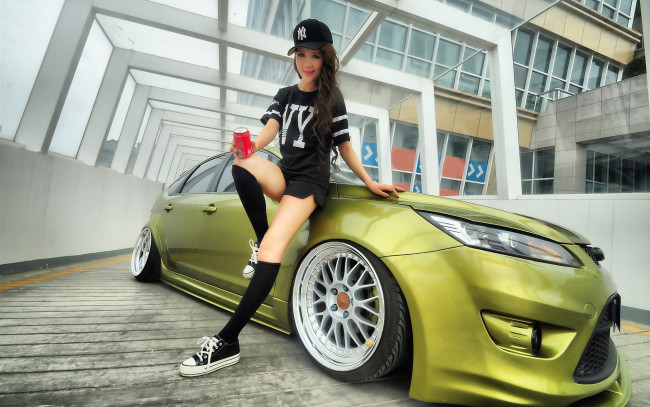 Обои картинки фото автомобили, авто с девушками, азиатка, автомобиль, девушка
