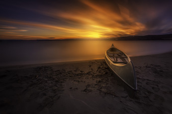 Картинка корабли лодки +шлюпки пляж заря каноэ