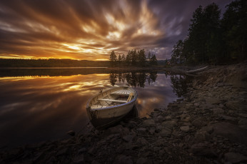 Картинка корабли лодки +шлюпки река сумерки