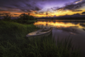 Картинка корабли лодки +шлюпки река сумерки