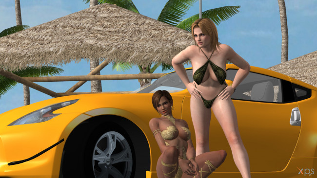 Обои картинки фото автомобили, 3d car&girl, девушки, взгляд, фон, автомобиль