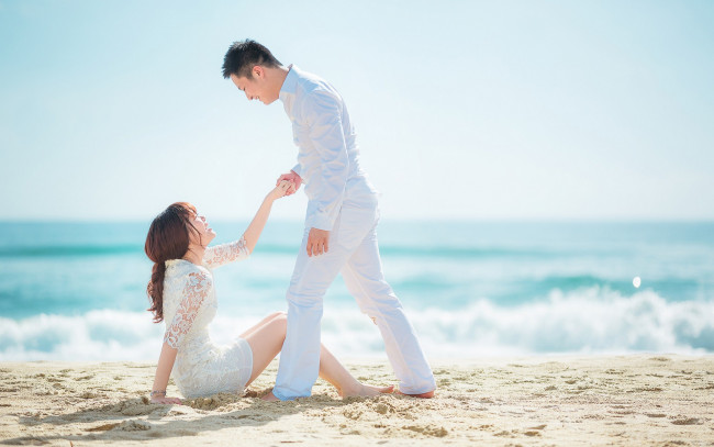 Обои картинки фото разное, мужчина женщина, girl, пара, мужчина, платье, улыбка, море, summer, лето, жена, муж, romance, smile, sea, dress, девушка, man, счастливые, влюбленные