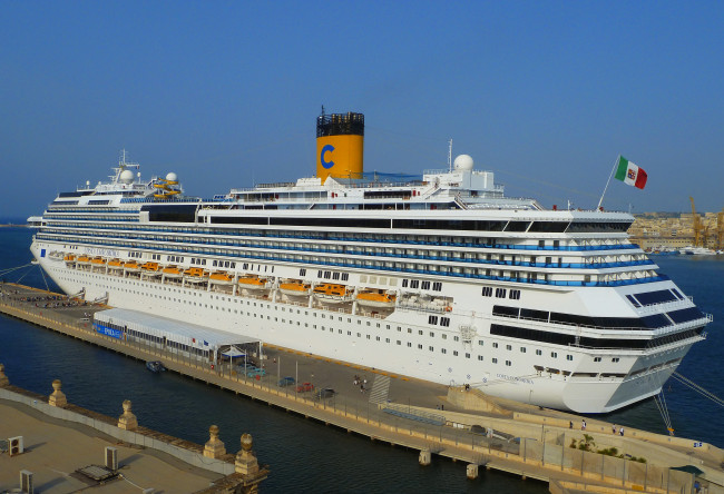 Обои картинки фото costa concordia, корабли, лайнеры, океанский, лайнер, причал, круиз