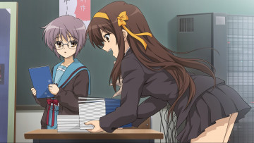 Картинка аниме the+melancholy+of+haruhi+suzumiya фон взгляд девушки