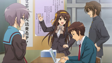 Картинка аниме the+melancholy+of+haruhi+suzumiya фон взгляд девушки
