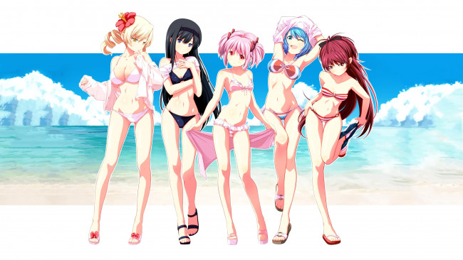 Обои картинки фото аниме, mahou shoujo madoka magika, девушки