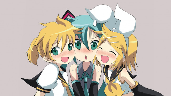 Обои картинки фото аниме, vocaloid, фон, взгляд, девушки