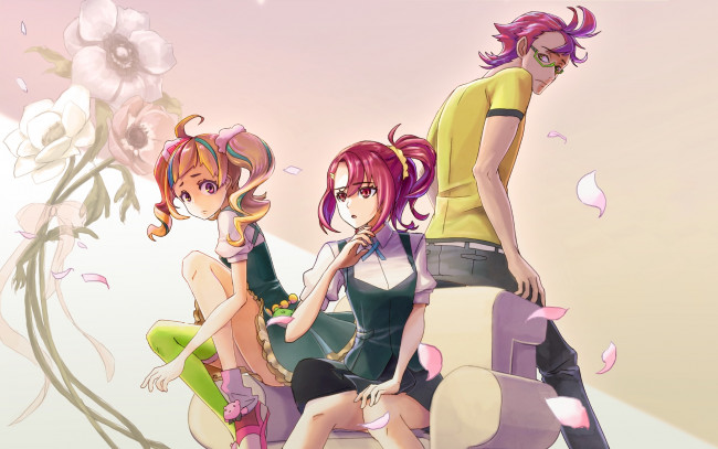 Обои картинки фото kiznaiver, аниме, фон, взгляд, девушки