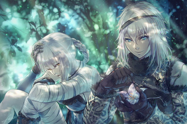 Обои картинки фото аниме, unknown,  другое, art, девушка, kain, nier, lira, mist, парень