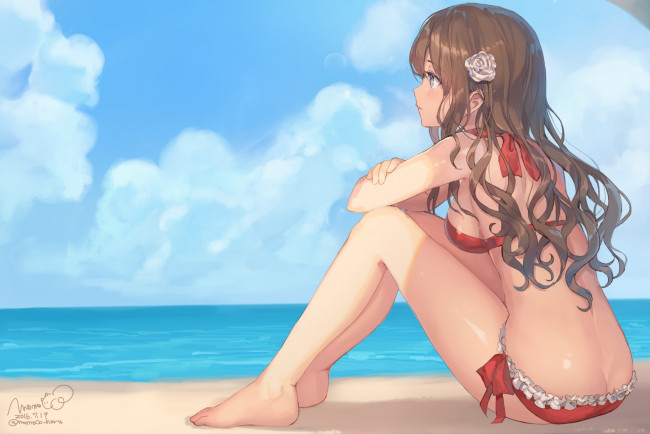 Обои картинки фото аниме, unknown,  другое, фон, взгляд, девушка