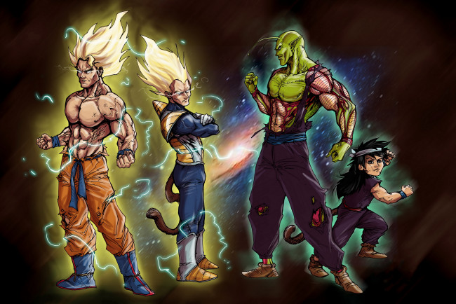 Обои картинки фото dragon ball, аниме, мужчины, фон, магия