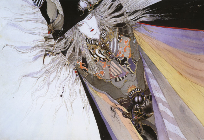 Обои картинки фото аниме, di, amano, yoshitaka, пояс, ди, охотник, на, вампиров, vampire, hunter, d, рисунок, шляпа, art, плащ, волосы