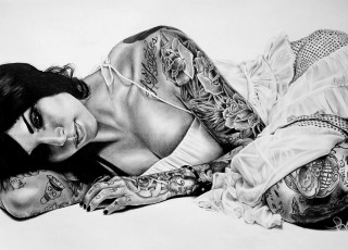 Картинка рисованное люди тату фон девушка