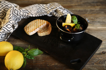 Картинка еда рыба +морепродукты +суши +роллы хлеб мята лимон мидии