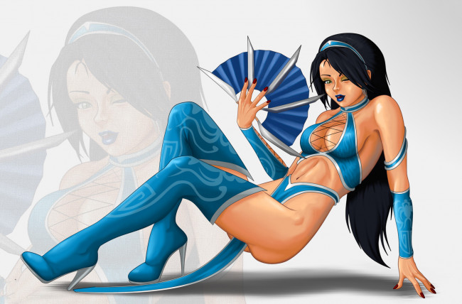 Обои картинки фото рисованное, комиксы, веер, униформа, взгляд, фон, девушка