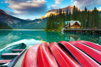 Картинка корабли лодки +шлюпки горы озеро