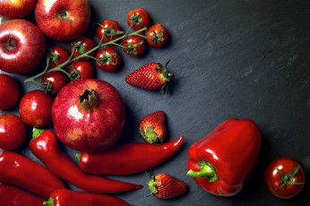 Картинка еда фрукты+и+овощи+вместе клубника гранат перец
