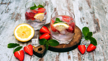 Картинка еда напитки лимон мята лед клубника