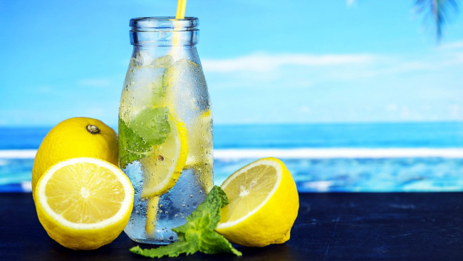 Обои картинки фото еда, напитки, мята, лимон, лимонад