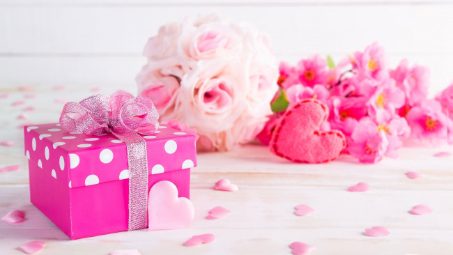 Обои картинки фото праздничные, подарки и коробочки, бант, подарок, сердечки