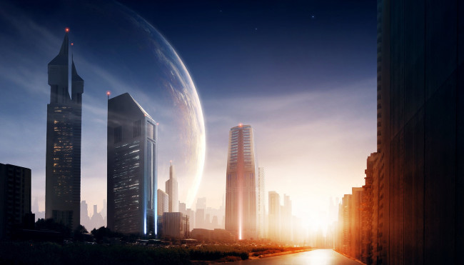 Обои картинки фото 3д графика, атмосфера, настроение , atmosphere ,  mood , планета, вселенная, галактика, звезды, дома