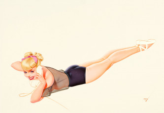 Картинка рисованное alberto+vargas девушка блондинка телефон блузка шорты