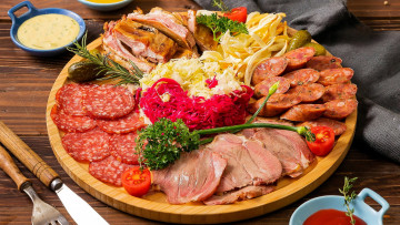 Картинка еда колбасные+изделия колбаса ветчина салат ассорти горчица