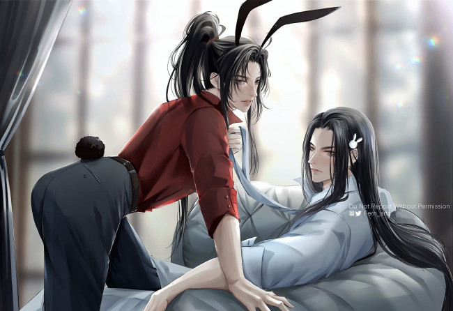 Обои картинки фото аниме, mo dao zu shi, вэй, усянь, лань, ванцзи, хвост, ушки