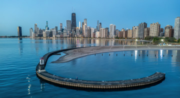 обоя города, чикаго , сша, залив, дома, небоскребы, причал, чикаго, пирс, городской, вид