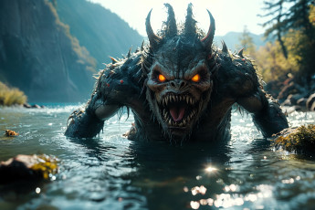 Картинка 3д+графика существа+ creatures монстр горы лес река