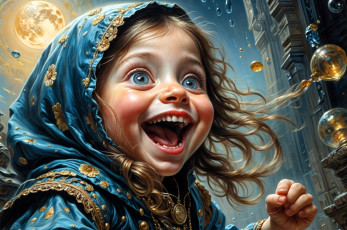 обоя рисованное, дети, девочка, наряд, радость, пузыри