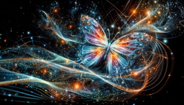 Картинка 3д+графика животные+ animals бабочка магия линии волны пятна свет