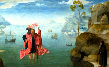 обоя joachim patinir, рисованное, живопись, скалы, люди, море, корабли