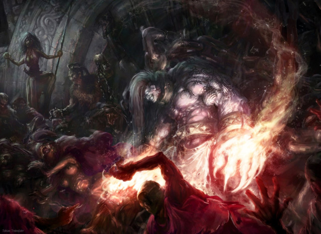 Обои картинки фото фэнтези, демоны, хаос, люди, огонь