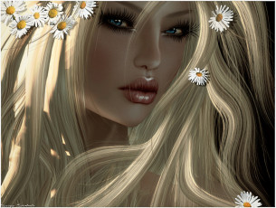 Картинка 3д графика portraits портрет ромашки лицо блондинка