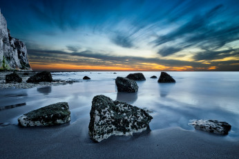 Картинка природа побережье море закат камни