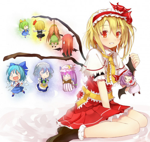 Обои картинки фото аниме, touhou, фландрия, скарлет