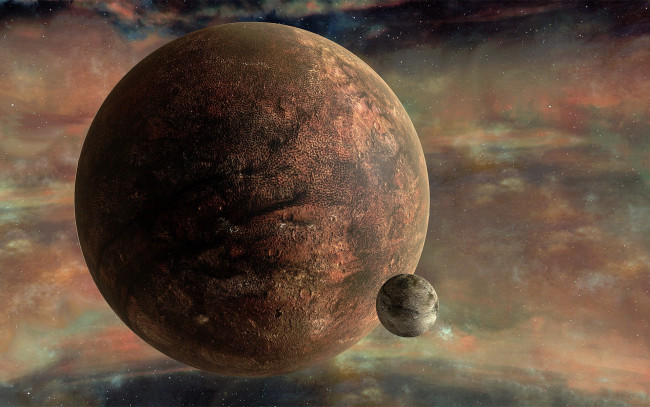 Обои картинки фото distant, world, космос, арт, планета, спутник