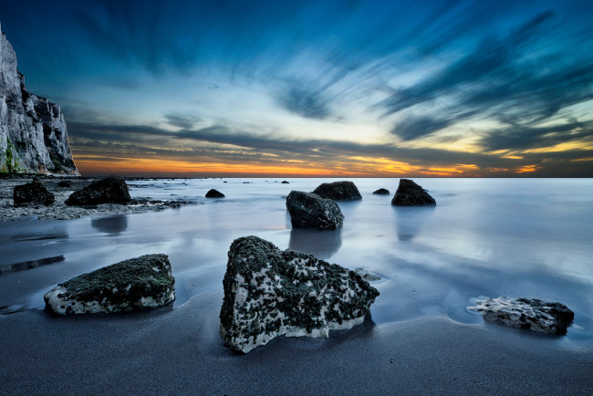Обои картинки фото природа, побережье, море, закат, камни