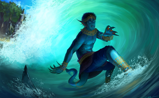 Обои картинки фото фэнтези, существа, когти, волна, эльф