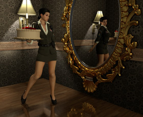 Картинка 3д+графика люди+ people девушка взгляд зеркало торт