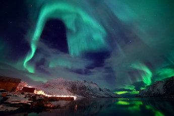 Картинка природа северное+сияние снег зима звезды свет небо северное сияние