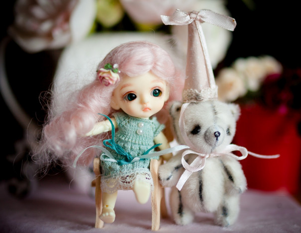 Обои картинки фото разное, игрушки, мишка, кукла