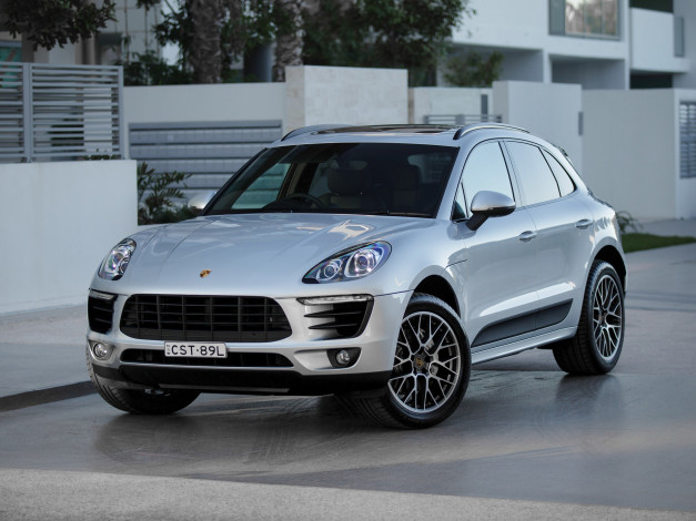 Обои картинки фото автомобили, porsche, серый, 2014г, 95b, au-spec, macan, s