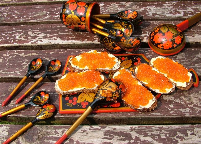 Обои картинки фото еда, икра, ложки