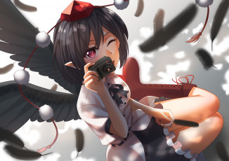 Картинка аниме touhou kitazawa shameimaru aya фотоаппарат ангел перья крылья девочка арт embers